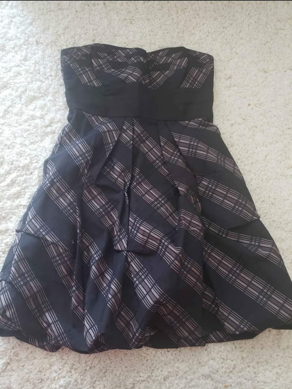 BCBGMaxAzria Black Strapless Plaid Fit-and-Flare Dress